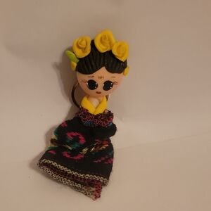 Floral Doll Keychain with Yellow and Black Accents